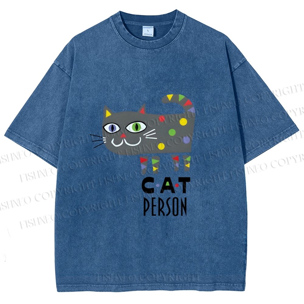 Unisex Cat Person Printed Washed Tee