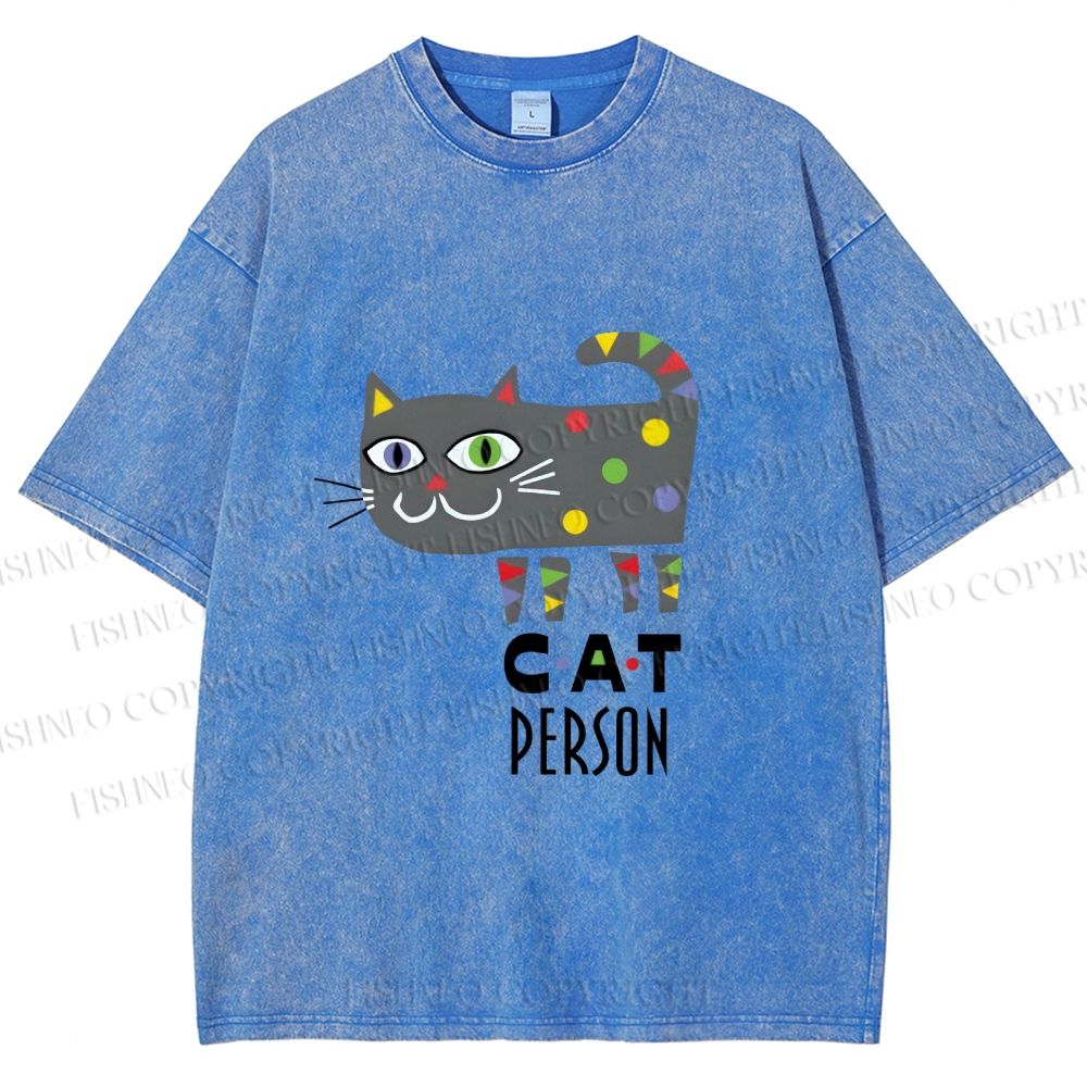 Unisex Cat Person Printed Washed Tee