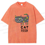 Unisex Cat Person Printed Washed Tee