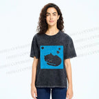 Unisex Blue Cat Napping Printed Washed Tee