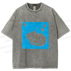 Unisex Blue Cat Napping Printed Washed Tee