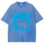 Unisex Blue Cat Napping Printed Washed Tee