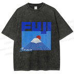 Unisex Mount Fuji Printed Washed Tee