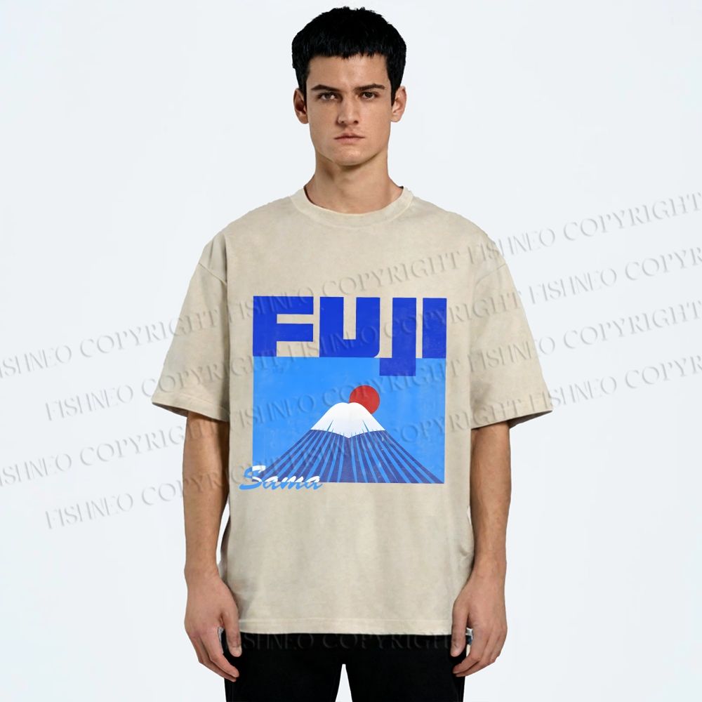 Unisex Mount Fuji Printed Washed Tee