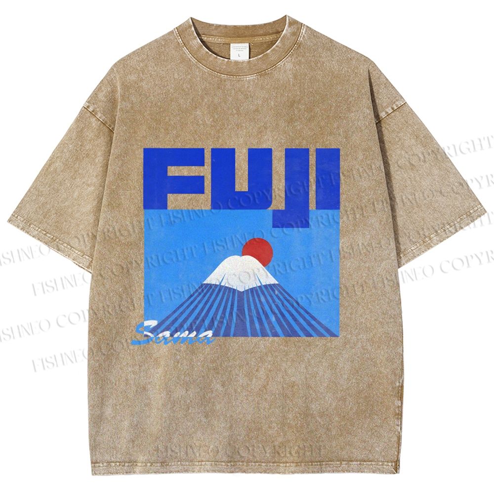Unisex Mount Fuji Printed Washed Tee