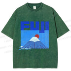 Unisex Mount Fuji Printed Washed Tee