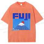 Unisex Mount Fuji Printed Washed Tee