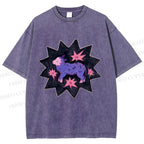 Unisex Purple Sheep Printed Washed Tee