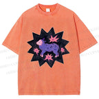 Unisex Purple Sheep Printed Washed Tee