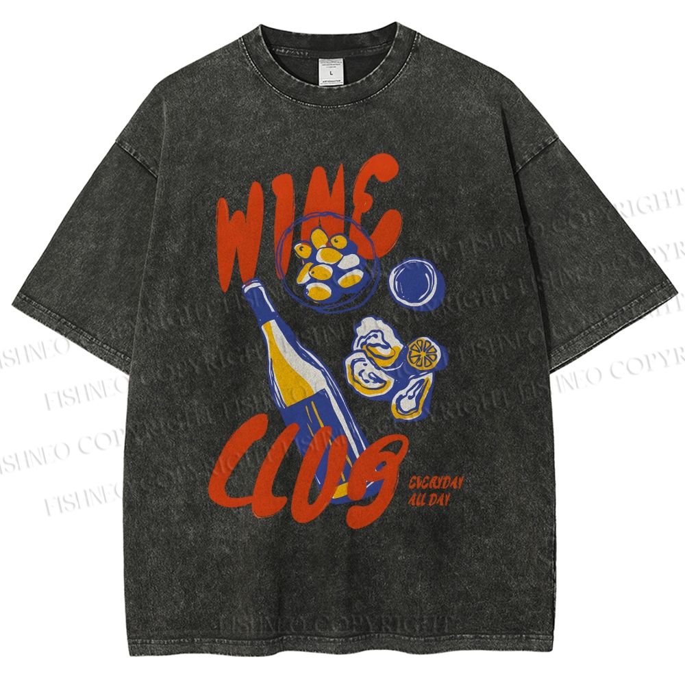 Unisex Wine Club Printed Washed Tee