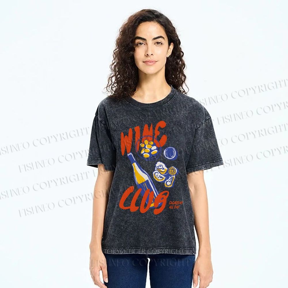 Unisex Wine Club Printed Washed Tee