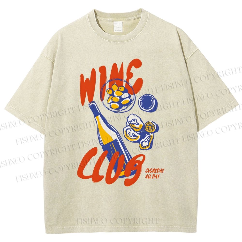 Unisex Wine Club Printed Washed Tee