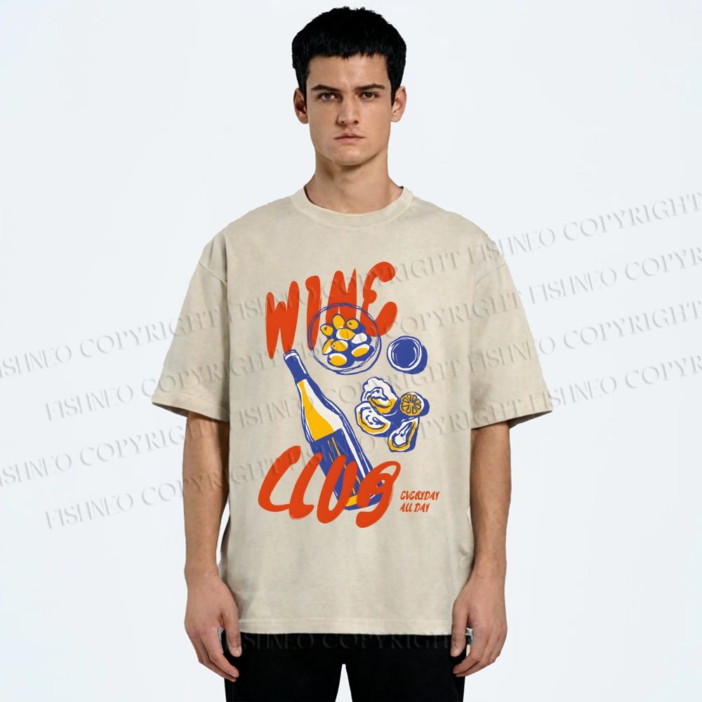 Unisex Wine Club Printed Washed Tee