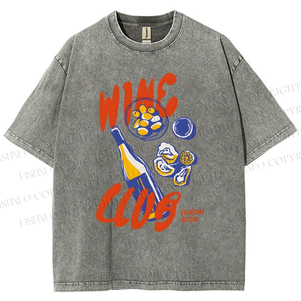 Unisex Wine Club Printed Washed Tee