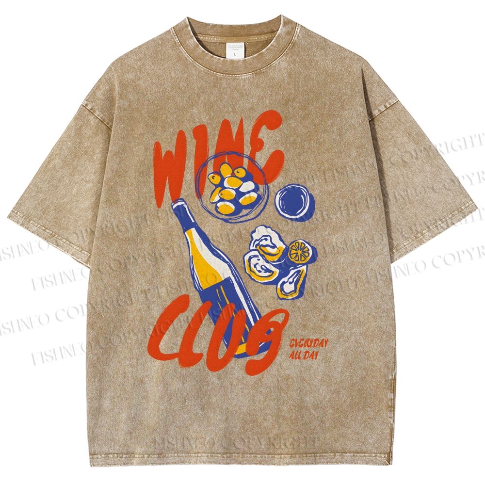 Unisex Wine Club Printed Washed Tee