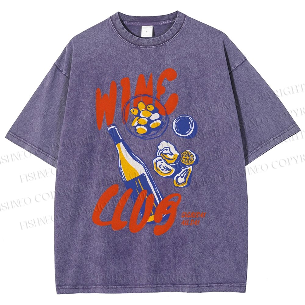 Unisex Wine Club Printed Washed Tee