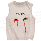 Unisex Kill Bill Eyes Japanese Printed Washed Tank Top