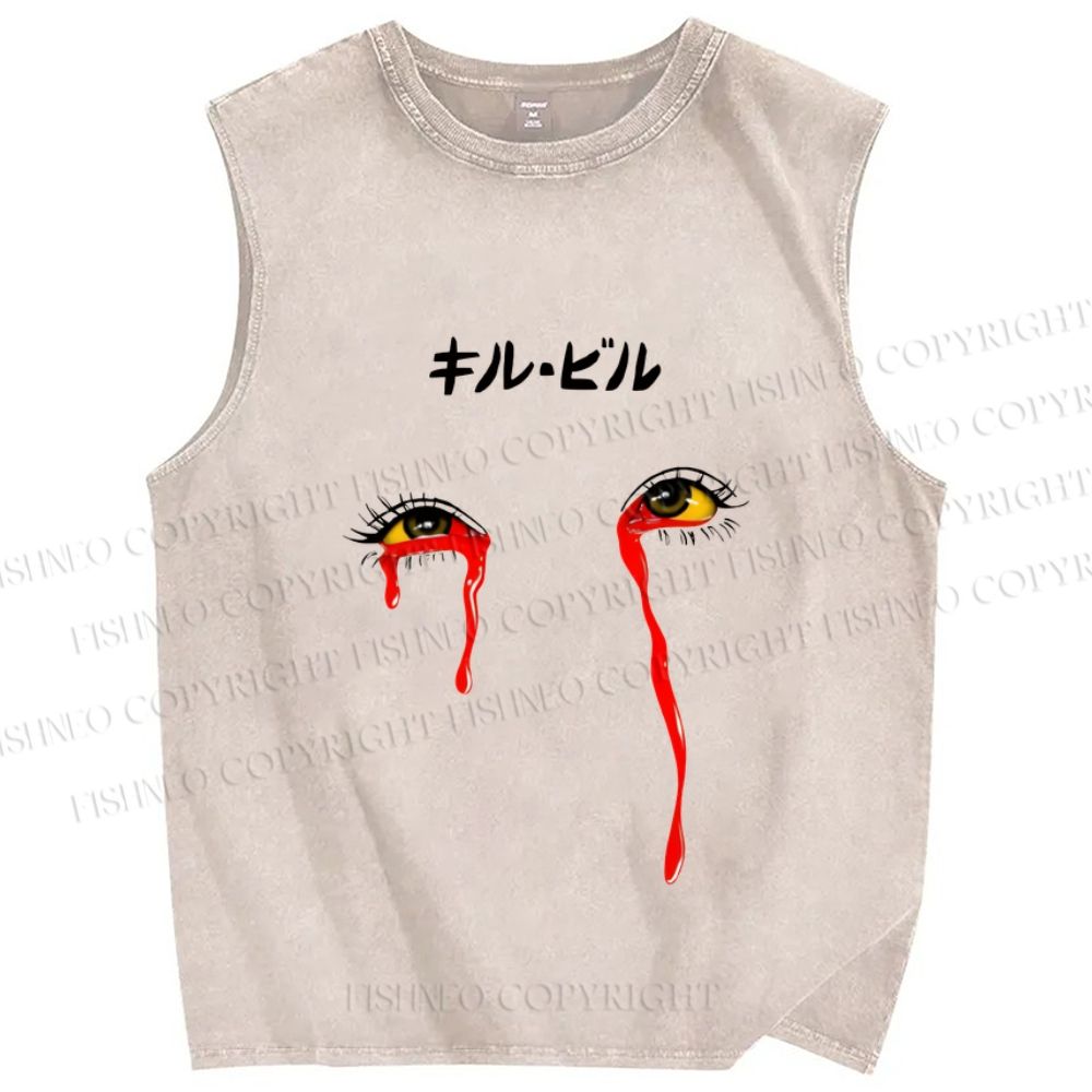 Unisex Kill Bill Eyes Japanese Printed Washed Tank Top