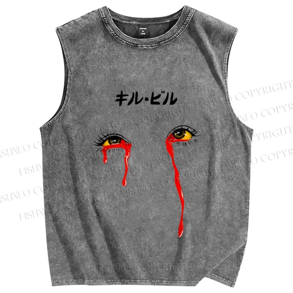 Unisex Kill Bill Eyes Japanese Printed Washed Tank Top