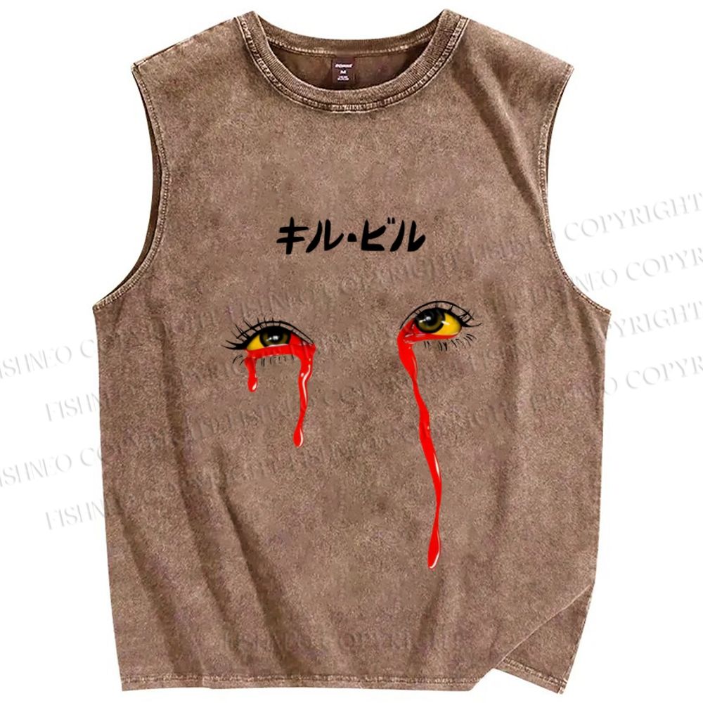 Unisex Kill Bill Eyes Japanese Printed Washed Tank Top