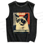 Unisex Grumpy Cat) Printed Washed Tank Top