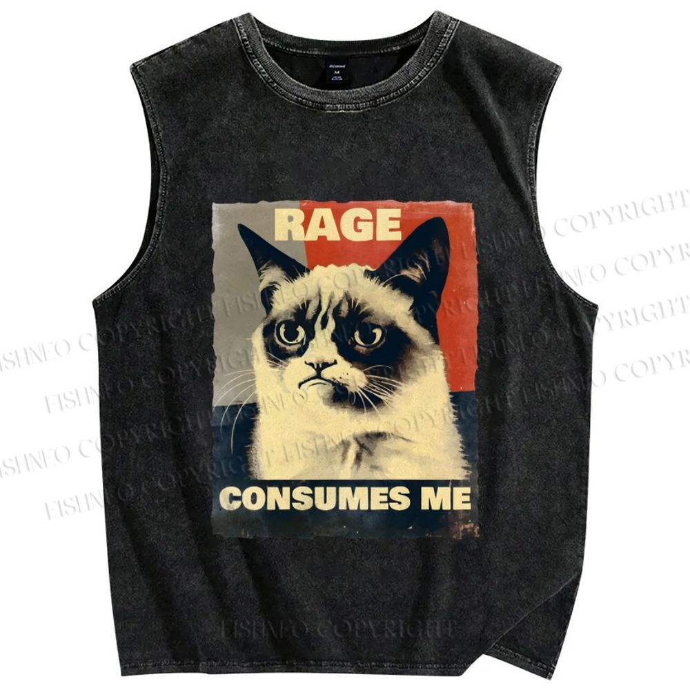 Unisex Grumpy Cat) Printed Washed Tank Top
