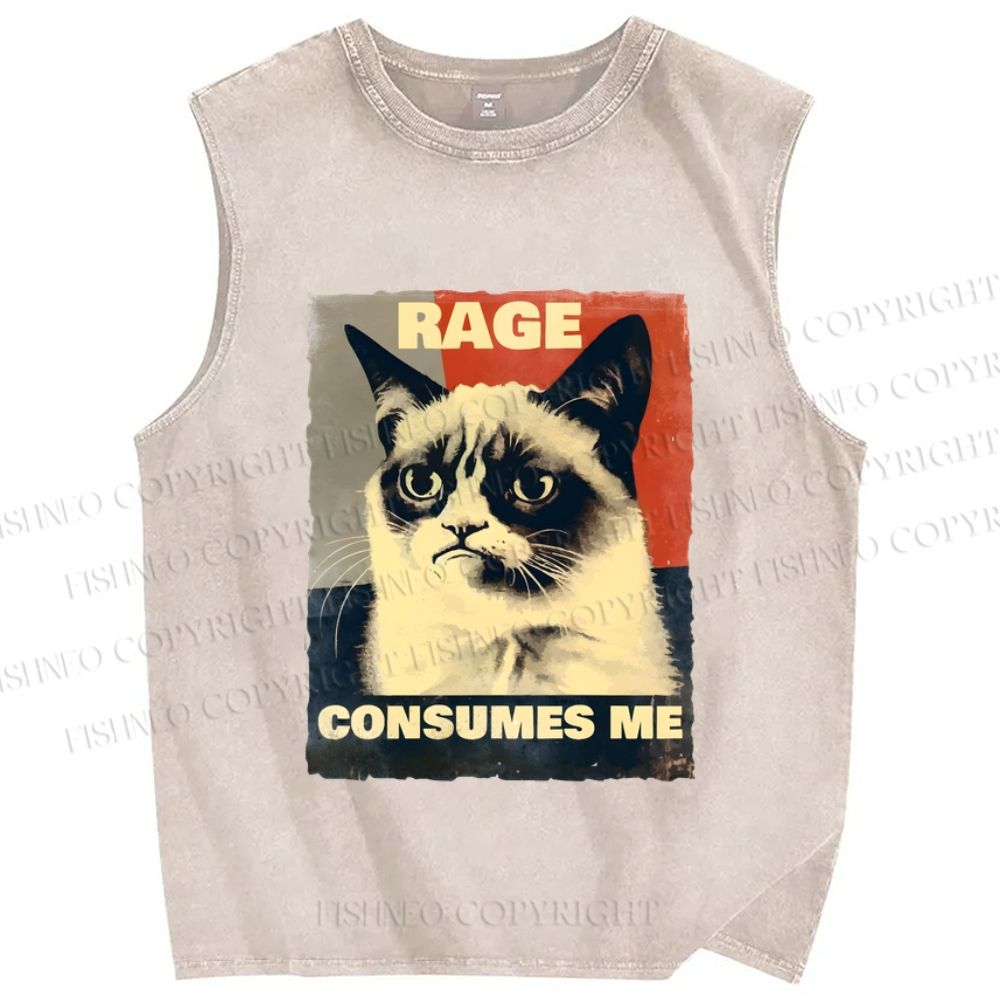 Unisex Grumpy Cat) Printed Washed Tank Top
