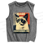 Unisex Grumpy Cat) Printed Washed Tank Top