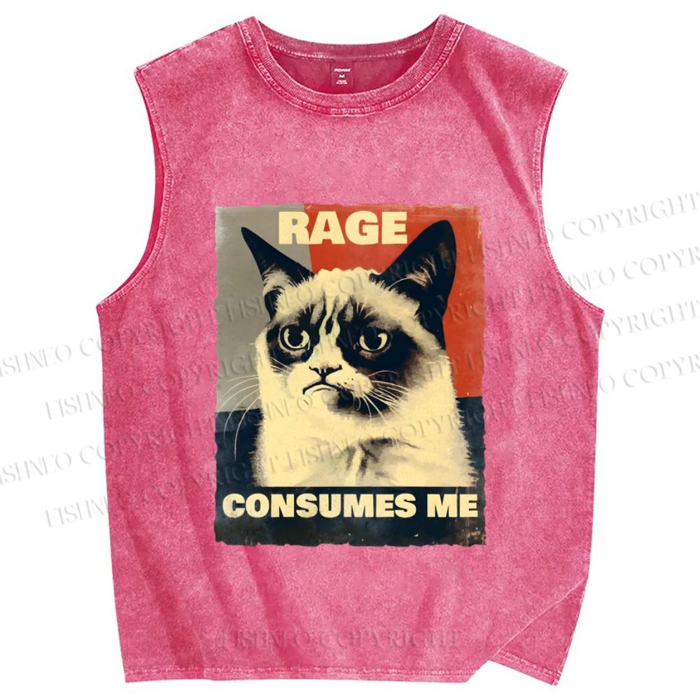 Unisex Grumpy Cat) Printed Washed Tank Top