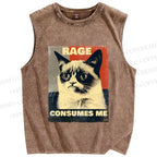 Unisex Grumpy Cat) Printed Washed Tank Top