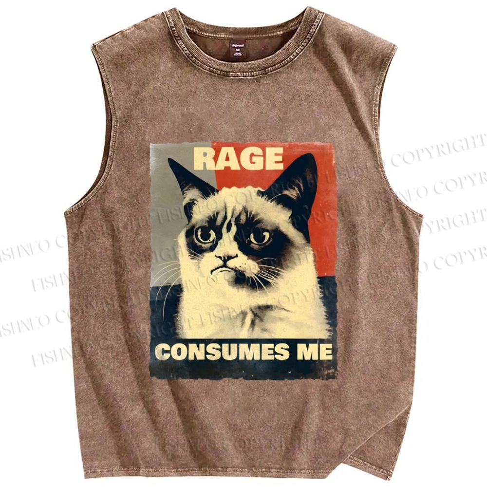 Unisex Grumpy Cat) Printed Washed Tank Top