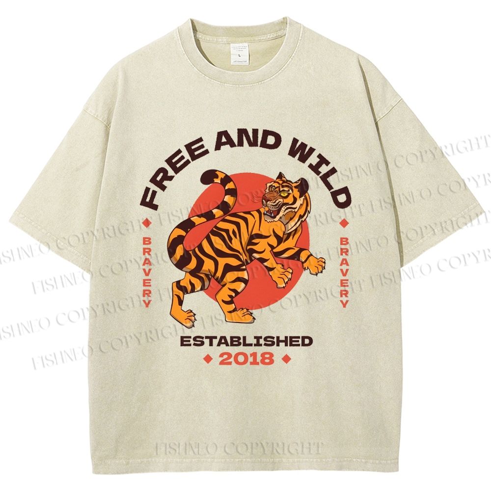 Unisex Tiger Printed Washed Tee