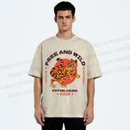 Unisex Tiger Printed Washed Tee