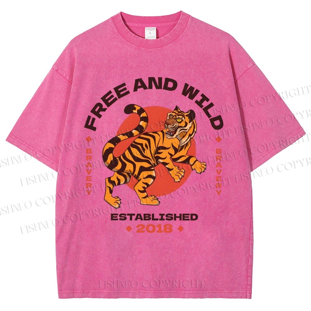 Unisex Tiger Printed Washed Tee