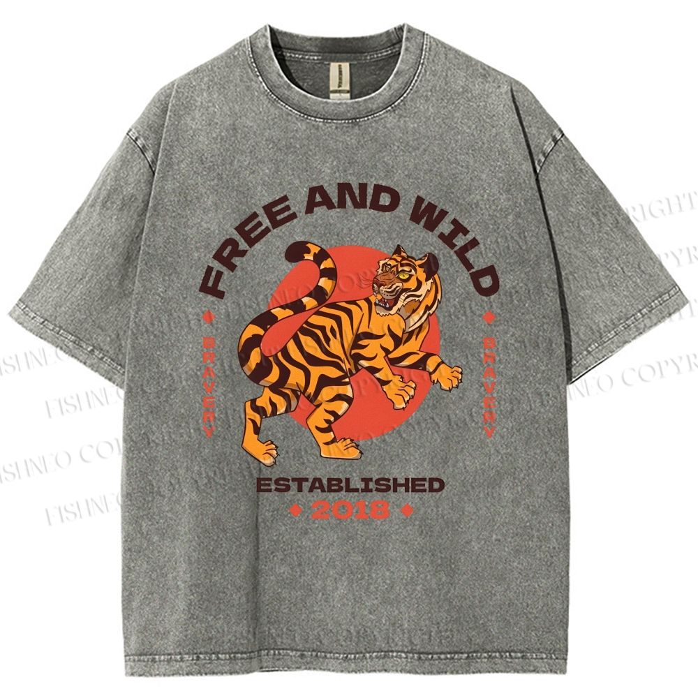 Unisex Tiger Printed Washed Tee