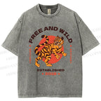 Unisex Tiger Printed Washed Tee