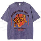 Unisex Tiger Printed Washed Tee