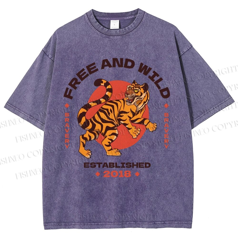 Unisex Tiger Printed Washed Tee