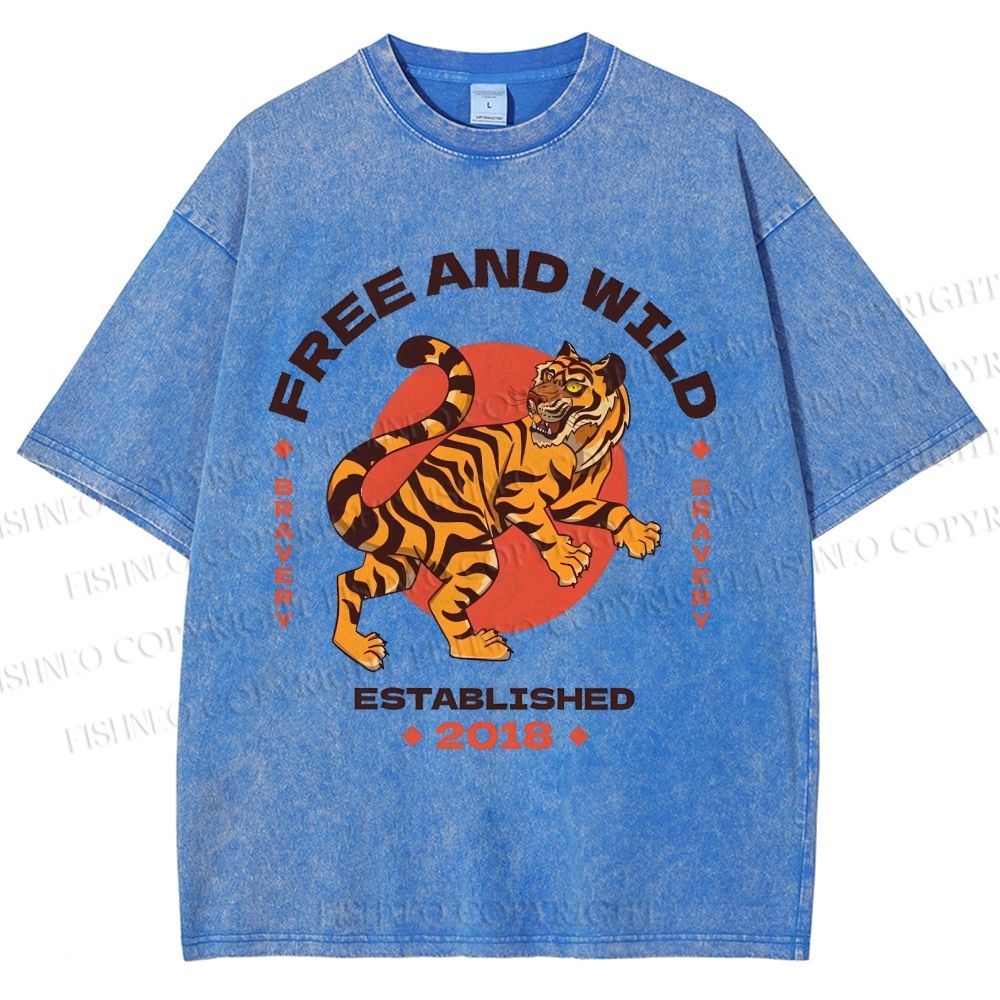 Unisex Tiger Printed Washed Tee