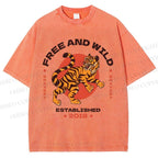 Unisex Tiger Printed Washed Tee