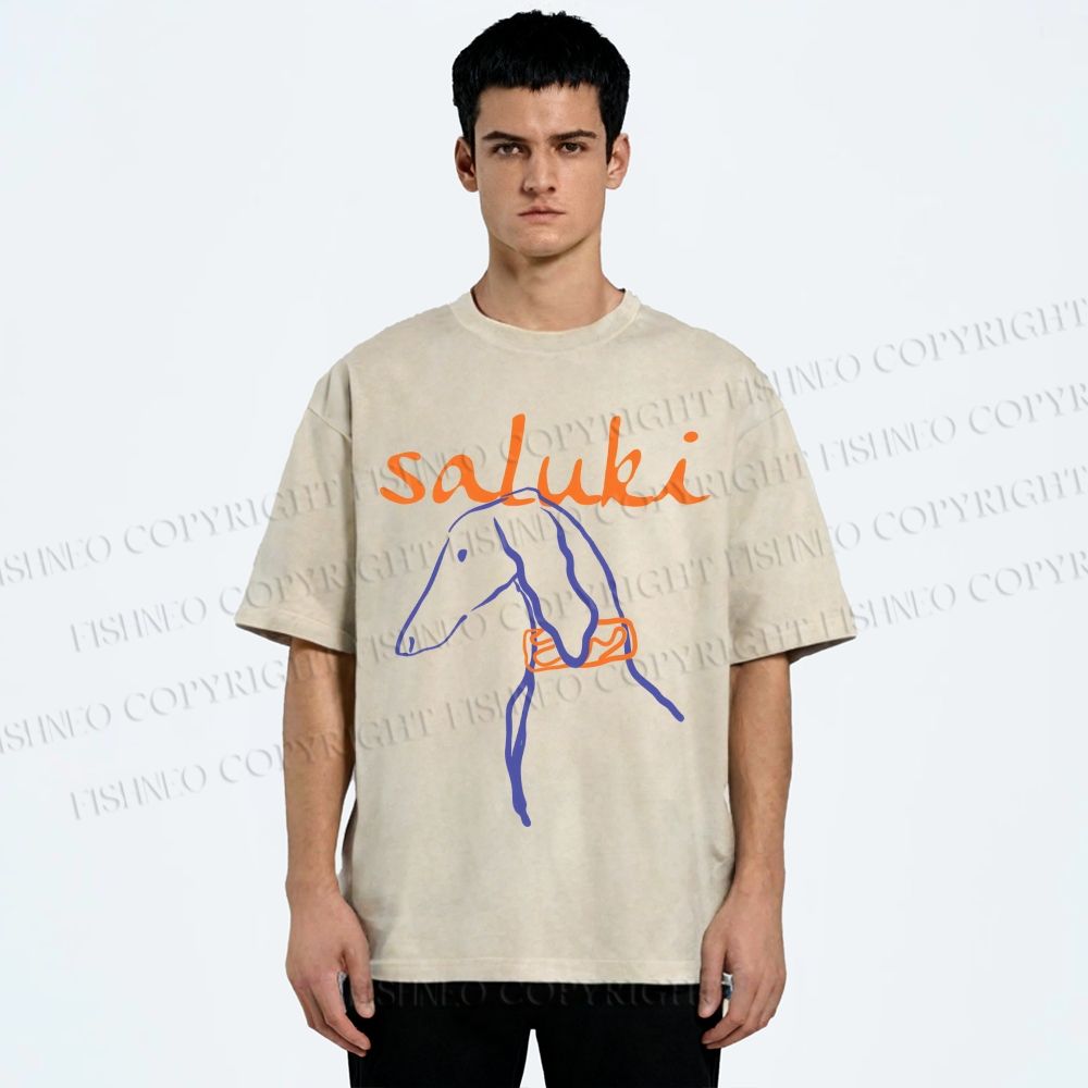 Unisex Saluki Printed Washed Tee