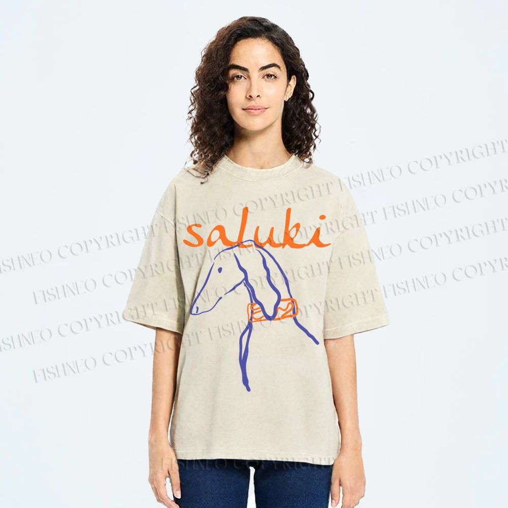 Unisex Saluki Printed Washed Tee