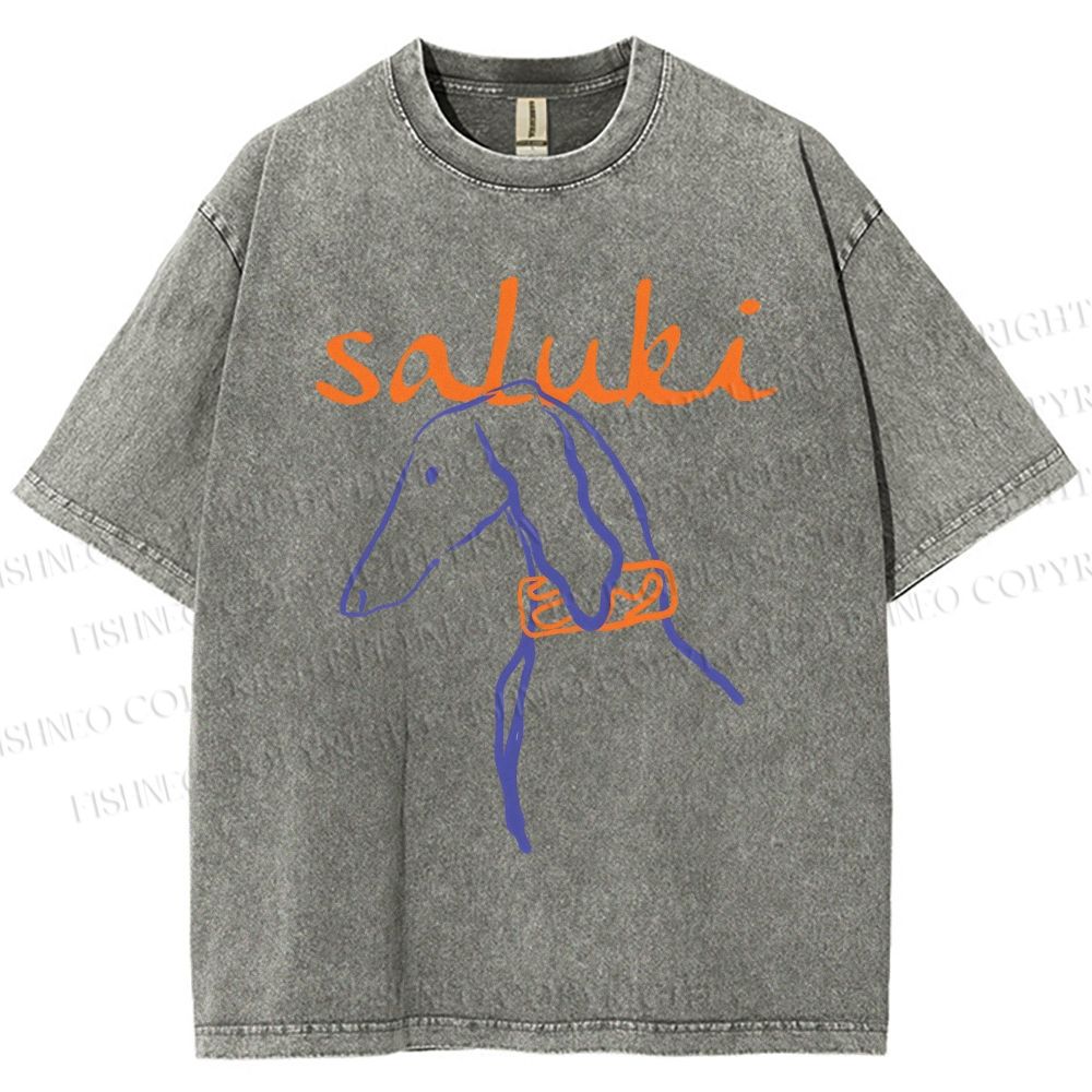 Unisex Saluki Printed Washed Tee