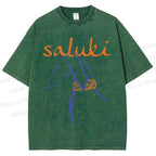 Unisex Saluki Printed Washed Tee