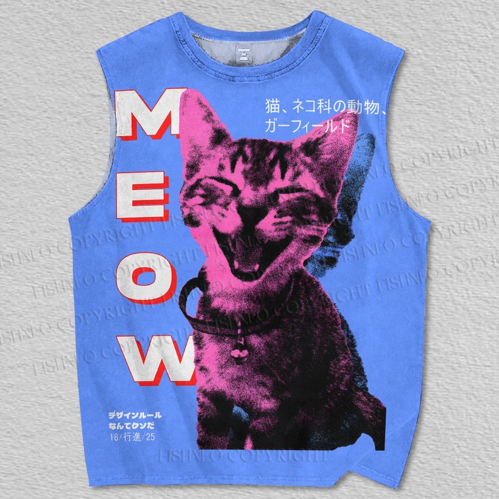 Unisex Meow Cat Printed Tank Top
