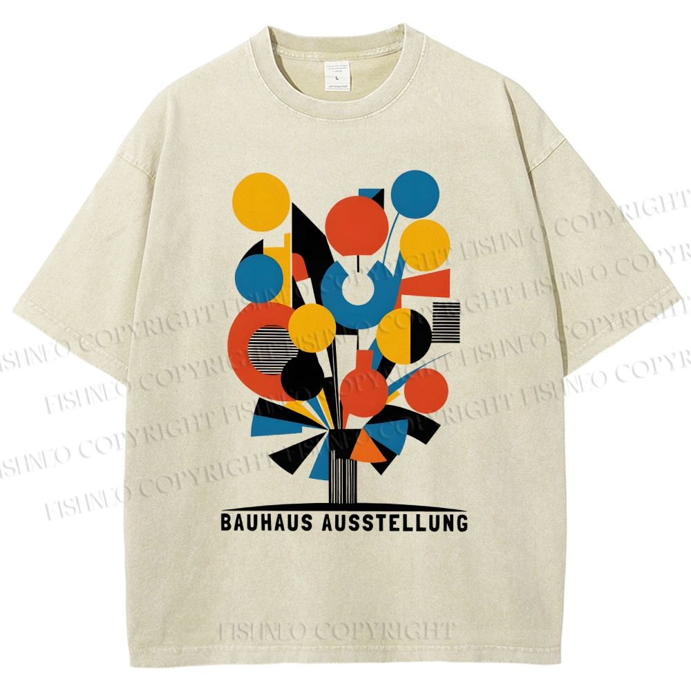 Unisex Bauhaus Geometric Flowers Printed Washed Tee