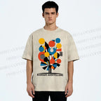 Unisex Bauhaus Geometric Flowers Printed Washed Tee