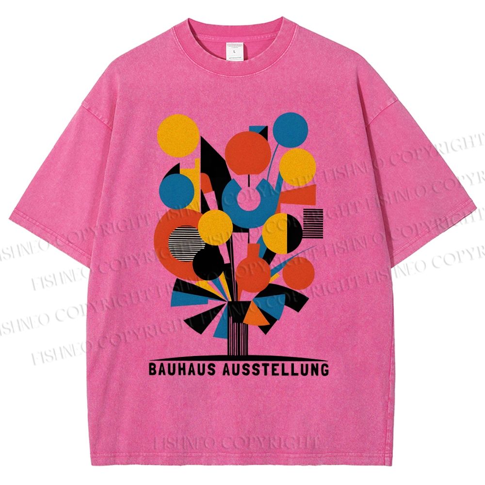 Unisex Bauhaus Geometric Flowers Printed Washed Tee