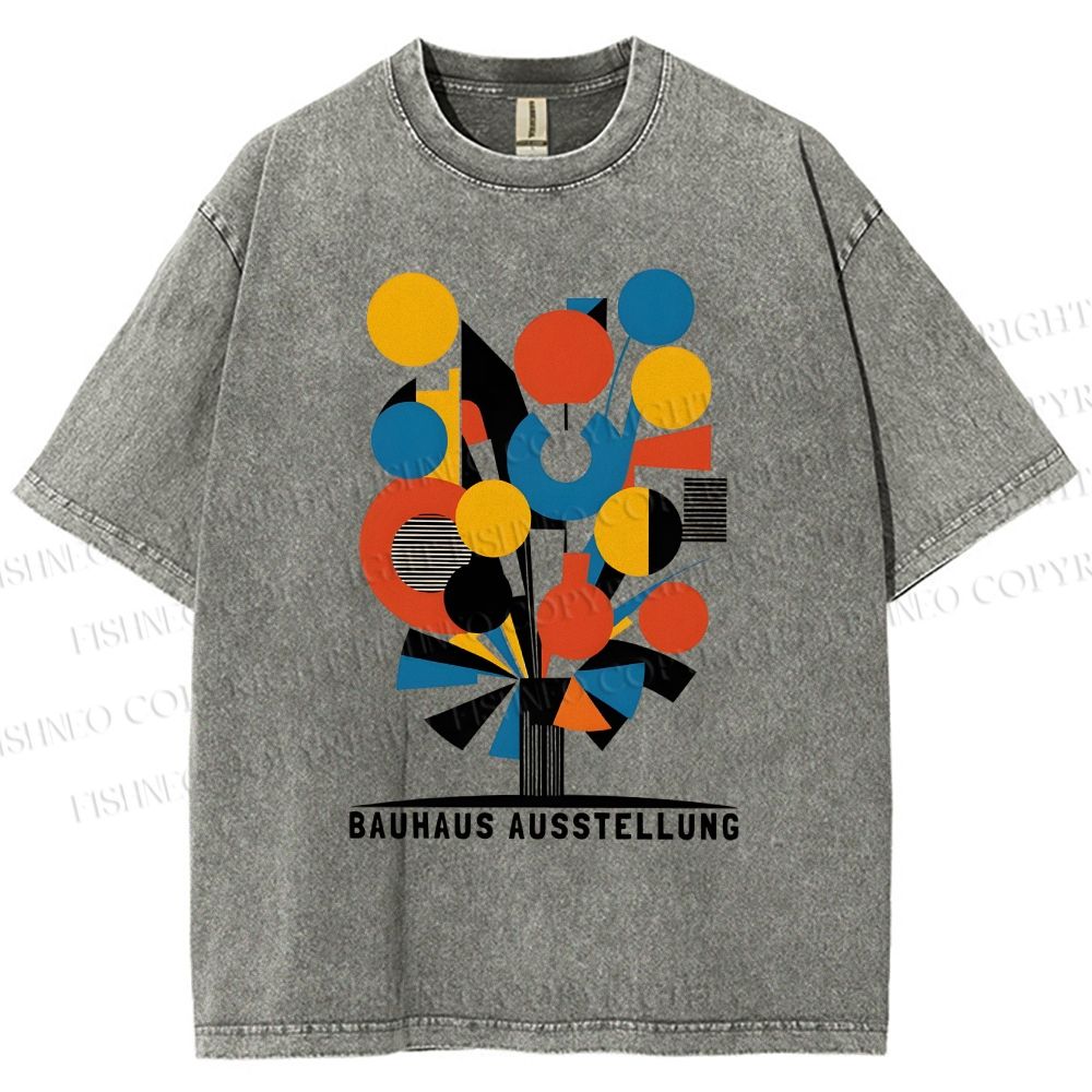 Unisex Bauhaus Geometric Flowers Printed Washed Tee