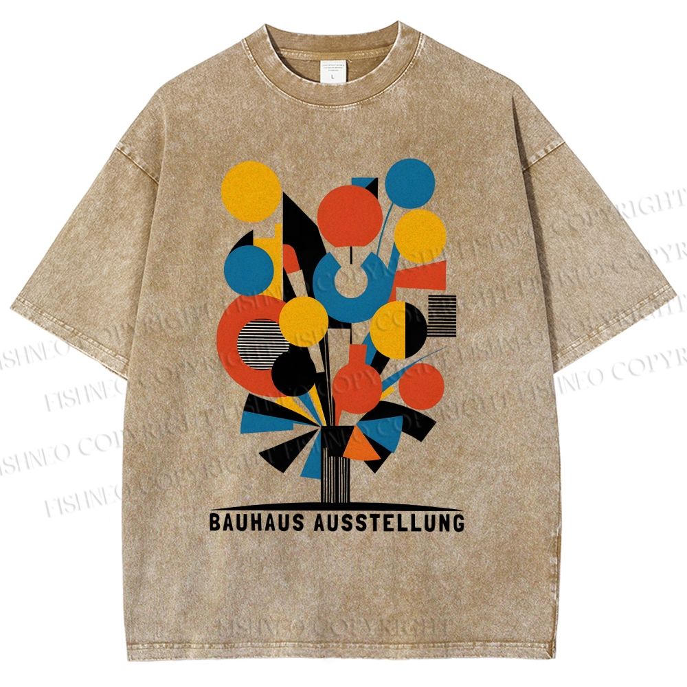 Unisex Bauhaus Geometric Flowers Printed Washed Tee
